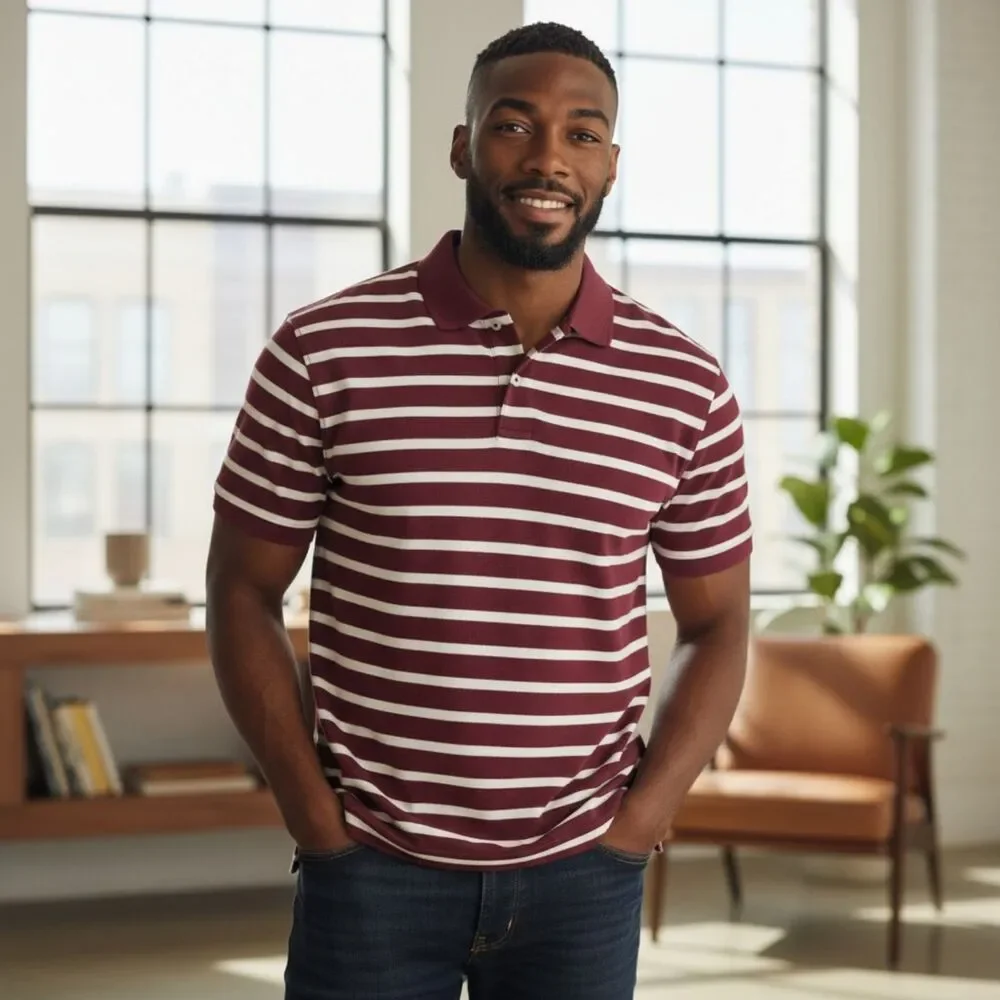 J Crew Men’s Polo Shirt Short Sleeve Striped Red White Collared Large